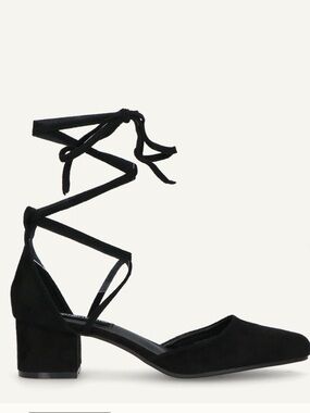 Black Suede Lace-Up Block Heel Pumps Italian